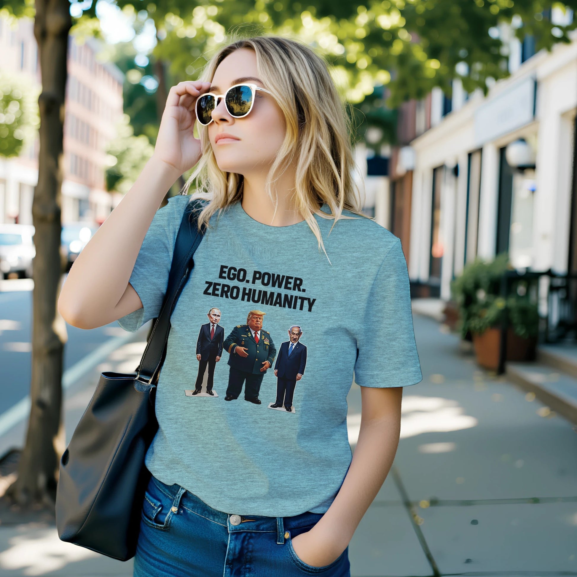 Ego, Power, Zero Humanity political satire t-shirt